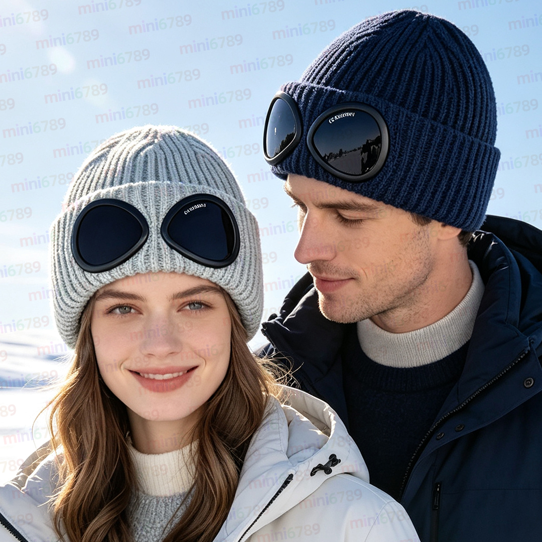 Brand CP beanie designer Conpamy Goggle Beanie Men Wool Knit Hat Classic Lens Design Winter Streetwear Skull Cap Aviators Lens Knitted Beanie Fold C