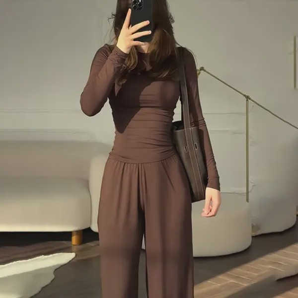 Fashionable Women's round Neck Long Slve Elastic Waist Pants Set Casual Style Two-Piece Suit Autumn Collection Trendy Outfit S260916DOGI