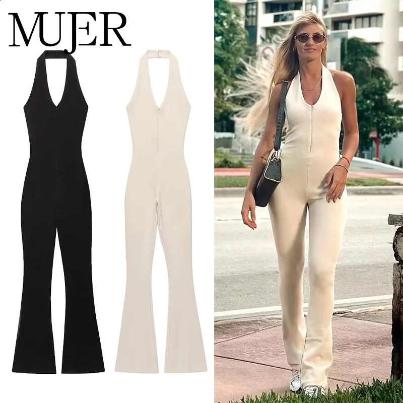 MUJER Long Jumpsuit Woman Flared Fitness Jumpsuits for Women Black Summer Woman Jumpsuit Sexy Sleeveless Backless Overalls 260916