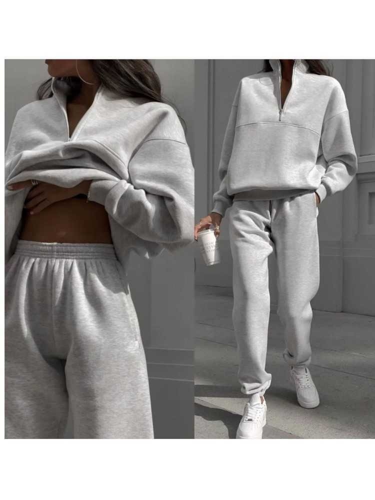 Two Athleisure Piece Set For Wo Versatile Solid Color Casual Stand Up Collar Zipper Sportswear Hoodie High Waisted Pants Set S260916E3LL