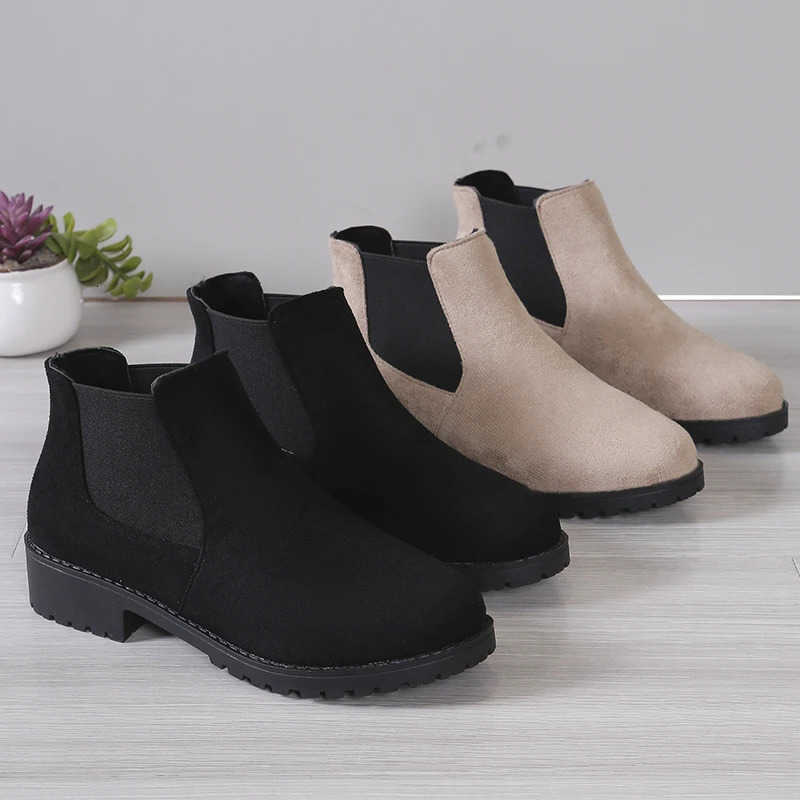 New 2025 Winter Autumn and Women's Boots High-Quality Women's Shoes fashionable Square Heel Short Leg Chelsea Boots D260916