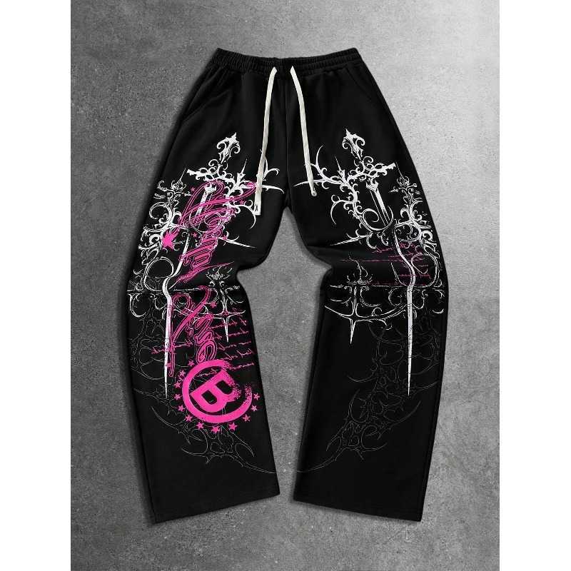 Y2K 2026 Trendy Gothic New Thorn Printed Pants Men's and Women's Running Pants Retro Rock Straight Pants Fashion Street Casual D260916