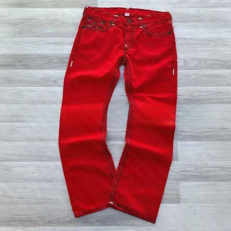 Trues Religion jeans Amrican Retro Gothic Style Loose Casual Hip Hop Red Embroidered Street Denim Trousers Couples Baggy Pants Y2k Fashion Trend Clo
