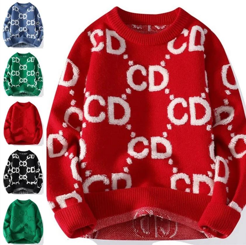 Designer hommes col rond rouge pull en tricot 3D surélevé motif de lettre en relief pull chaud texturé à manches longues pull décontracté