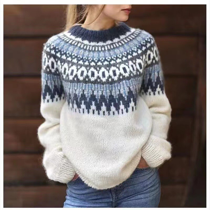In Stock: New European American Style Sweaters For Women, Available On Amazon Wish, Featuring Round Neckline, Color Blocking, Loose Fashionable Spid