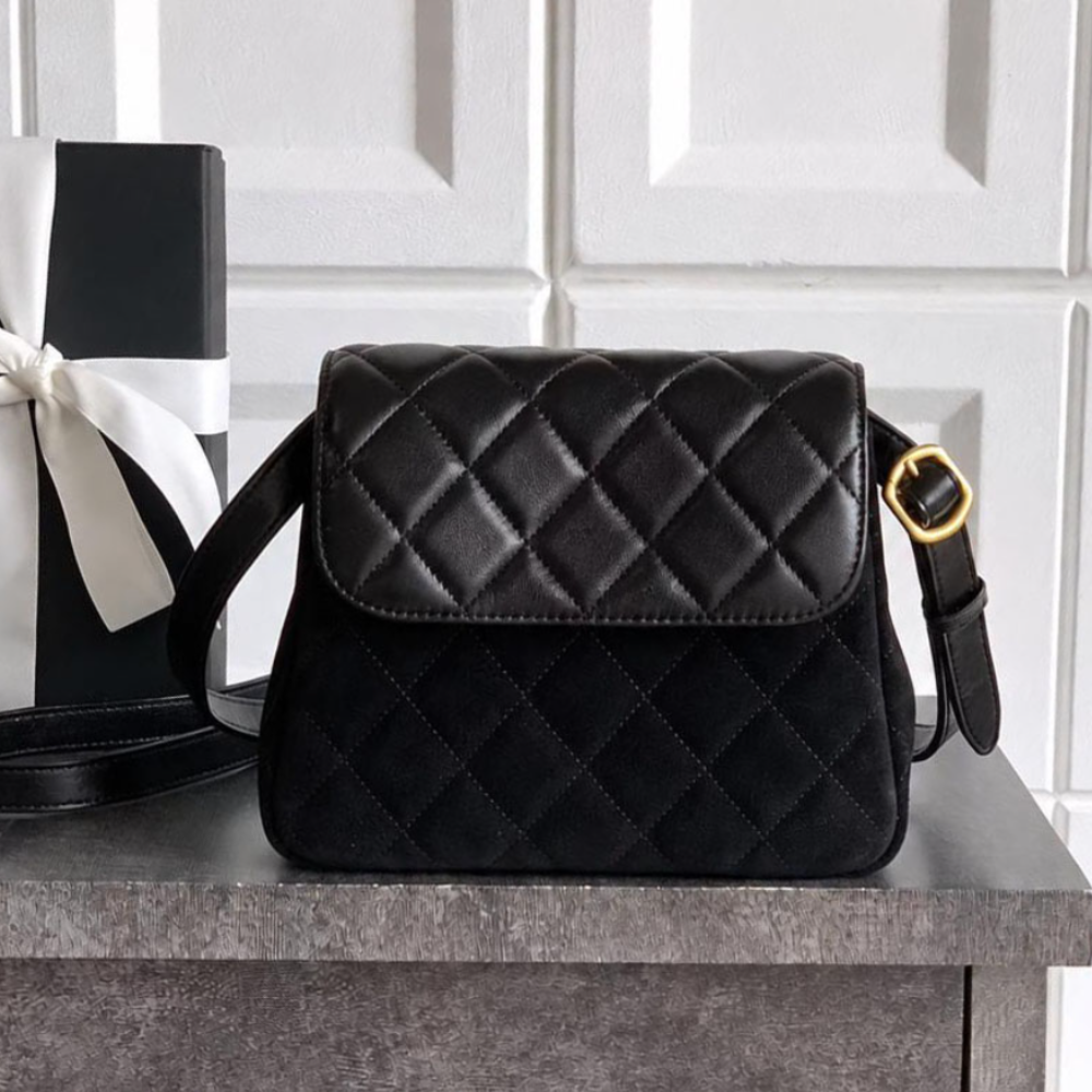 Quilted Shoulder Bag Refined Suede Leather Flap Compact Crossbody Handbag Adjustable Strap for Weekend Outings Top-Tier Designer New Arrival
