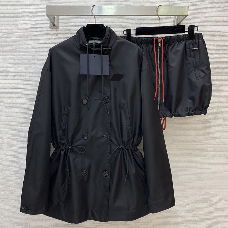 Designer Women Drawstring Waist Jacket Elastic Casual Mini Skirt Autumn Winter Windbreaker Jacket Streetwear Tracksuit Autumn Winter Outdoor Vintage