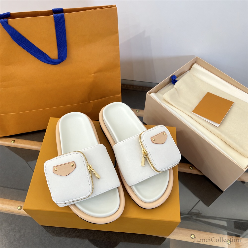 Designer Shoes Slide Sandals Zipper Pocket Platform Open Toe Luxury Footwear For Beach Vacation Casual Daily Occasions