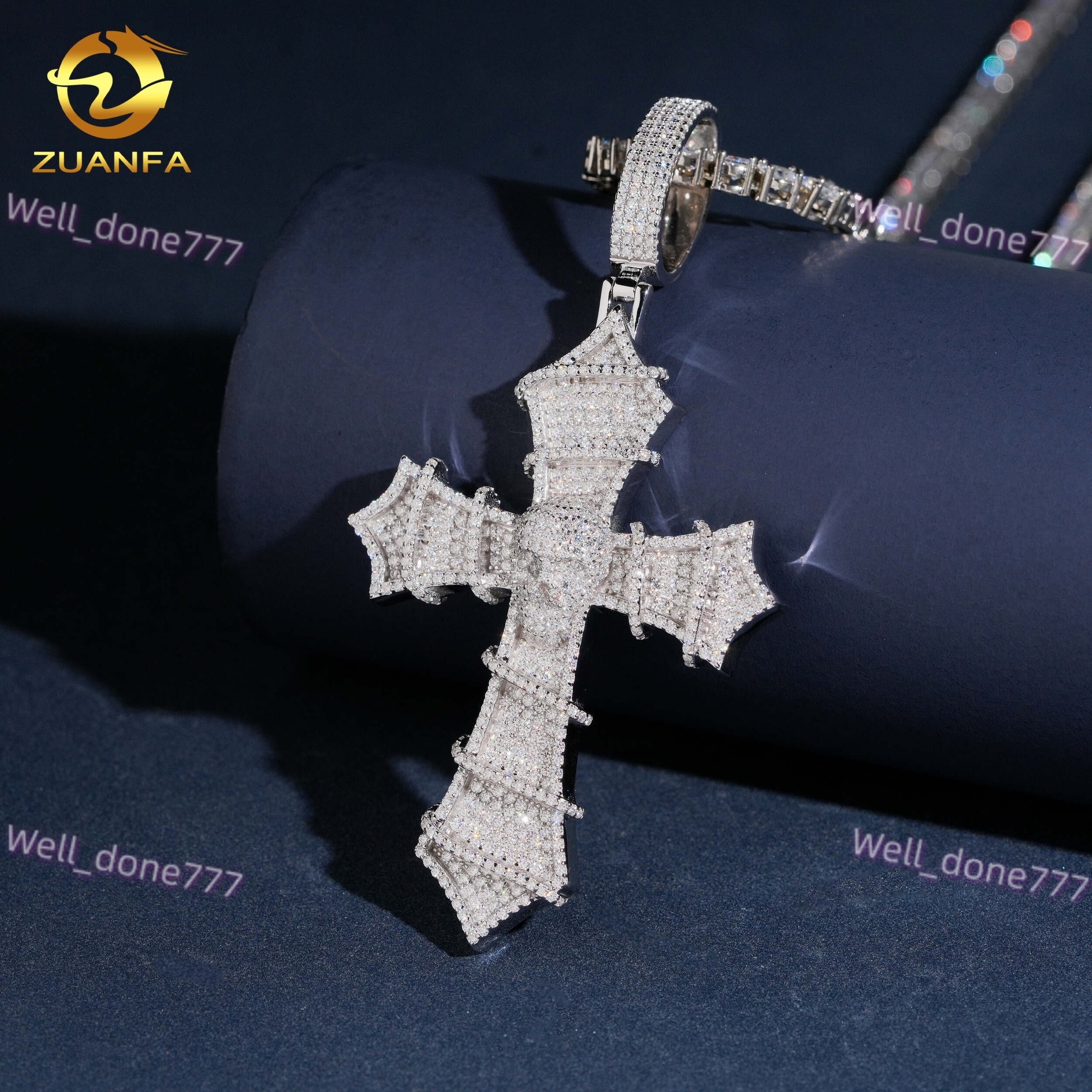 Moissanite Hip Hop Jewelry Luxury Cross Moissanite Pendant 925 Silver Moissanite Hip Hop Pendant Pass Diamond Tester