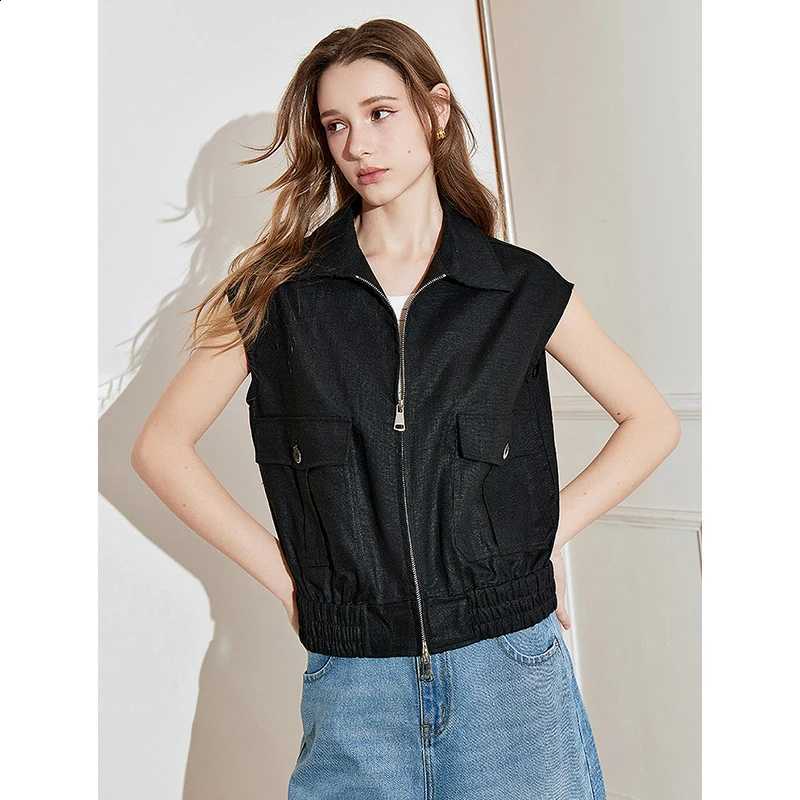 Jacket TOYOUTH Women 2025 Sleeveless Spring New Zipper Turn Down Collar Casual Vest Jacket CoatW260915