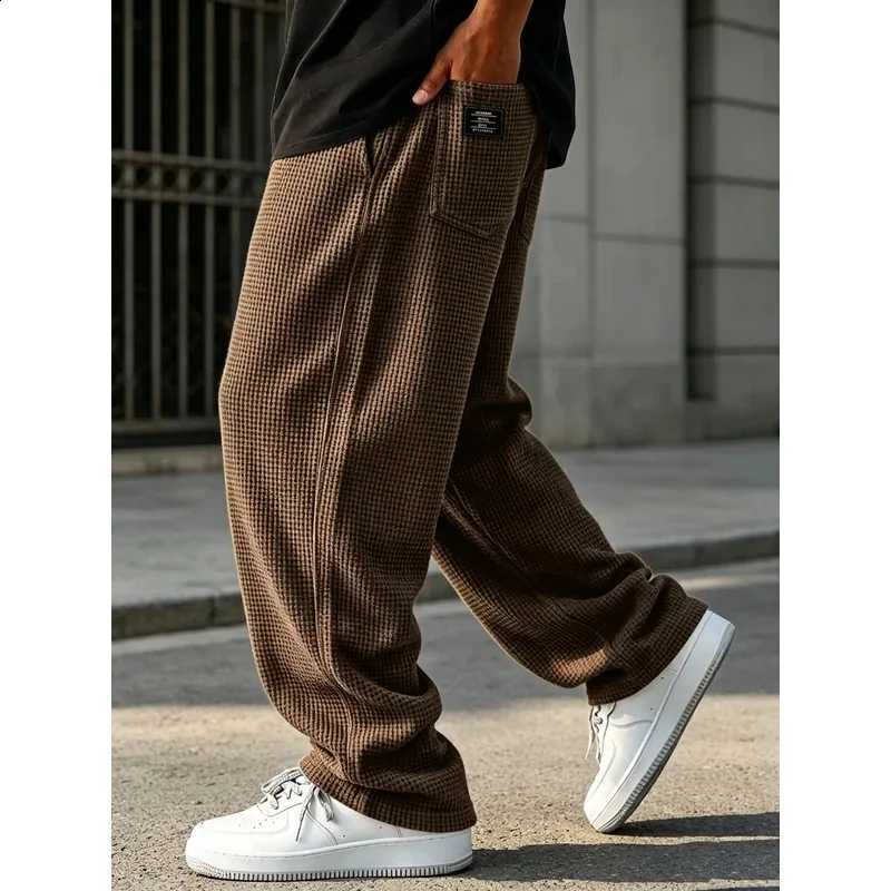 Waffle Men Sweatpants Y2K Baggy Knit Retro 2000s Streetwear Swag Drip Drawstring Loose Casual Pants Men Trousers D2609161