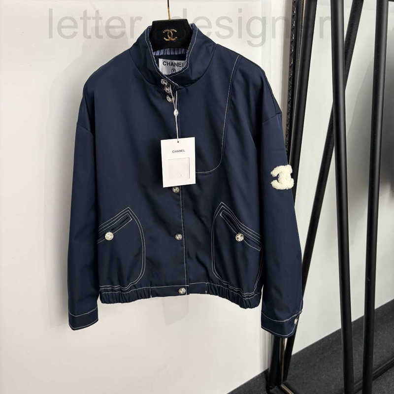 Designer Women's Jackets High-end New Model Small Ch-style Buttons, Plush Embroidery, Stand-up Collar, Long-sleeve Nylon Trench Coat