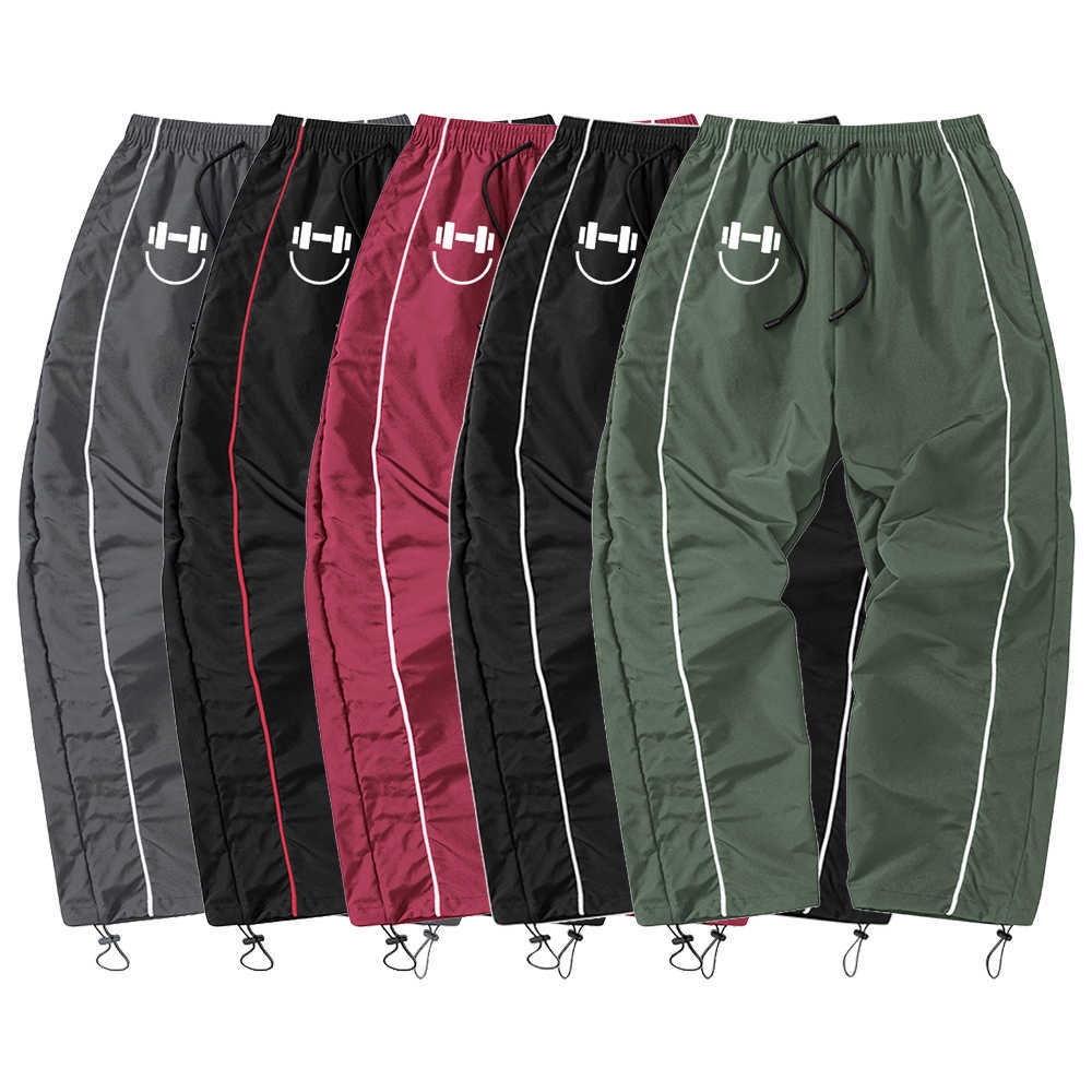 Streetwear Tracksuit Pants Dumbbell Men's Smile Print Side Striped Baggy Sweatpants Harajuku Casual Drawstring Joggers Trouser D260916