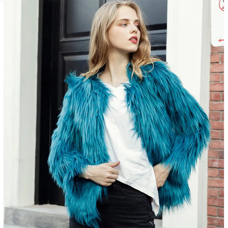 Women's Faux Fur Coat Cardigan Long Sleeve Covered Buttons Thick Warm Coats Loose Color Casual Y2k Streetwear Autumn Winter 260915