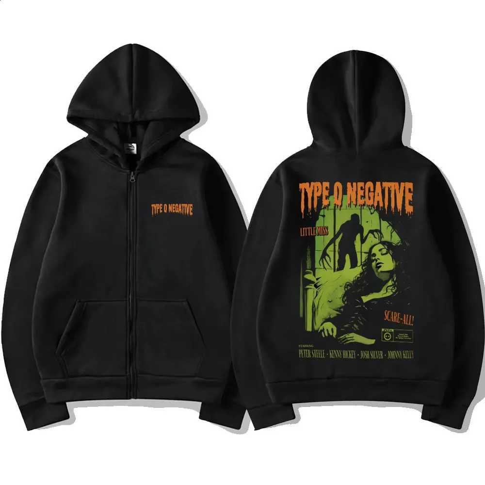 hoodie Type O Negative Christmas Band Zipper Hoodie Men Women Vintage Gothic Rock Metal Zip Up Jacket Fleece Cotton Oversized Zip Up Sweatshirts C26