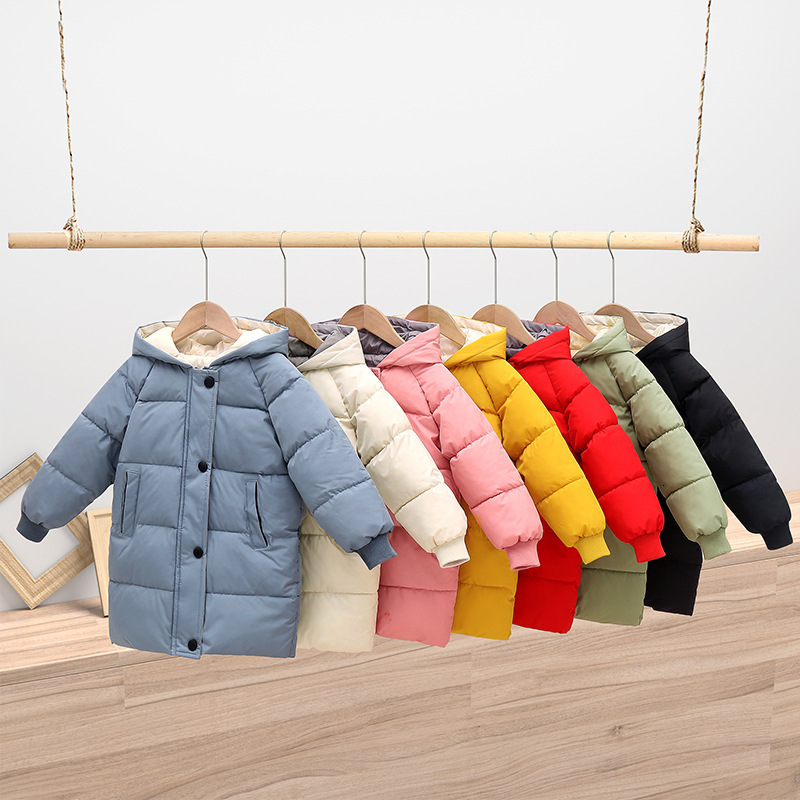 Off-Season Children's Cotton-Padded Jackets For Boys Girls, Autumn Winter Mid-Length Cotton Coats, Infant And Toddler Hooded Outerwear