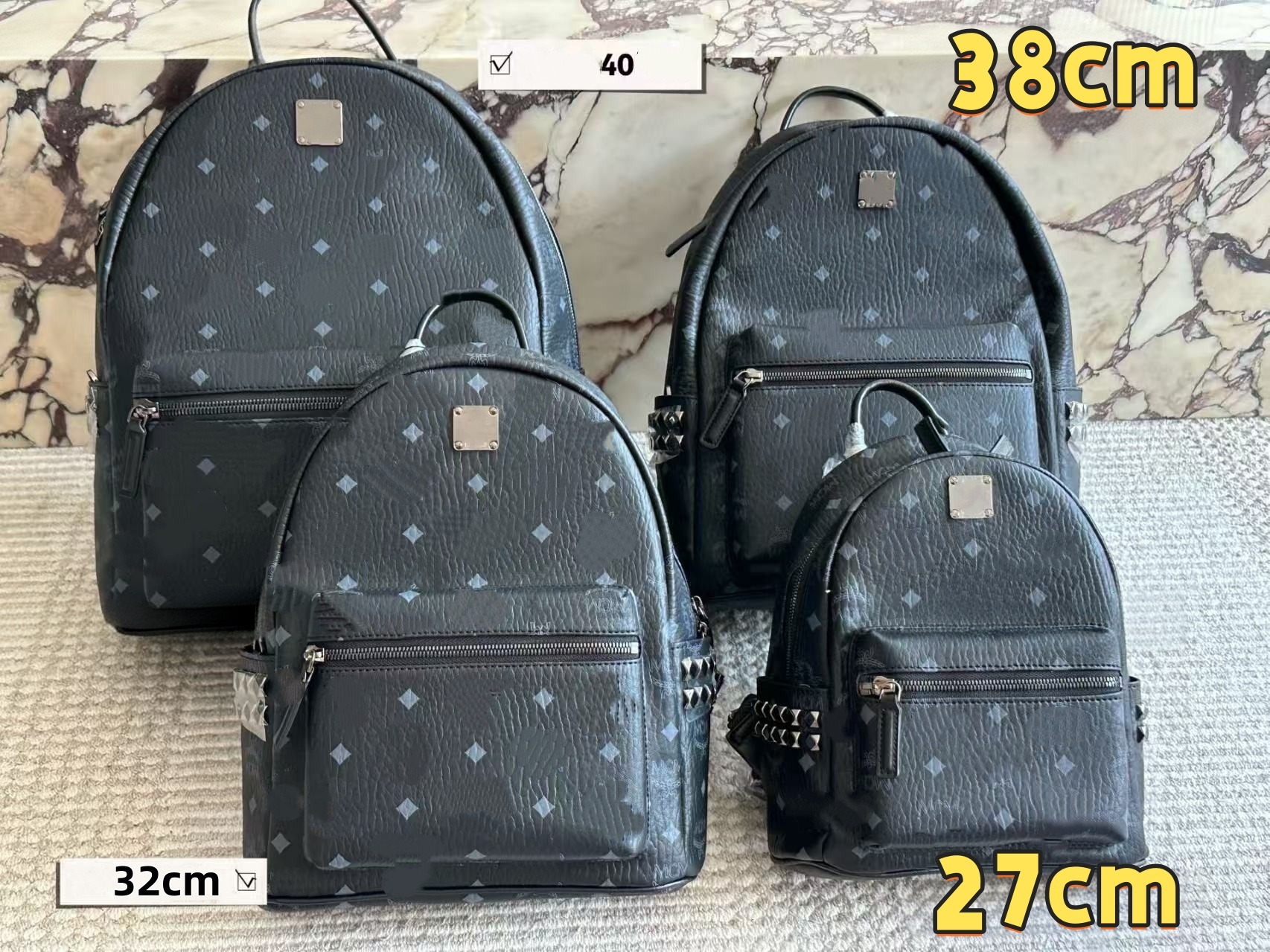 Women Printed Backpack Diamond Pattern PU Leather Travel School Bag Multi Sizes Rivet Decor Casual Ladies Daily Backpack Purse