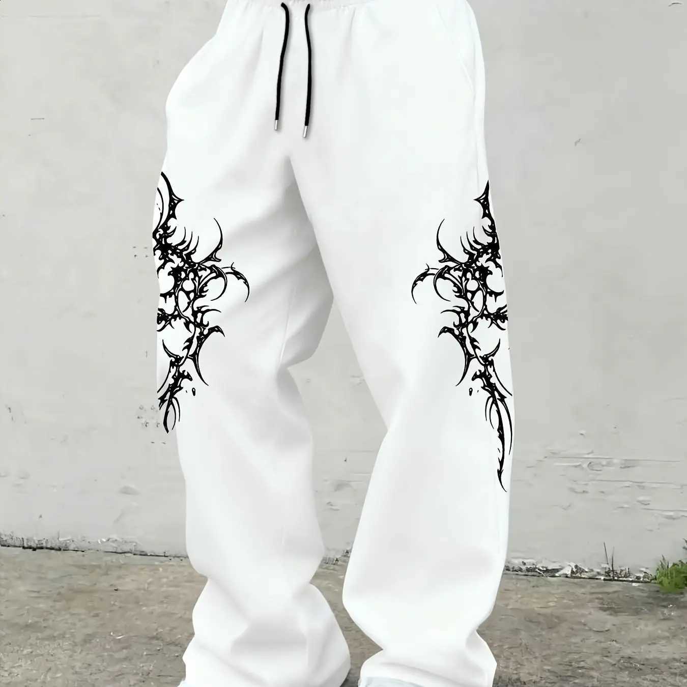 Printed Gothic Pattern Men's Versatile Drawstring Loose Casual Sports Pants Men's Outdoor Daily Casual Pants D2609161