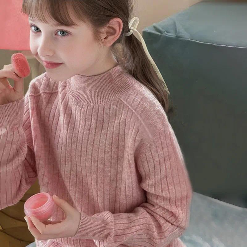 Autumn Winter Kids Girls Boys Sweater - Big Middle Kids Turtleneck Half Knitwear Base Layer Pullover with 5% Wool High Quality