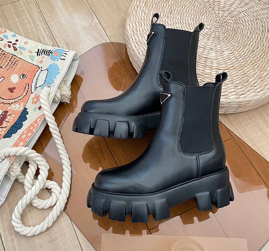 Autumn/Winter Chelsea Short Boots Color Black Double sided Elastic Strap Women's Soft Leather Round Head Short Boots EU35-40 with Box