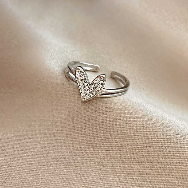 New 2026 Style Double-layer Heart-shaped Women's Light Temperament Trend Inlaid With Diamonds Super Sparkling Index Finger S26091613EQ