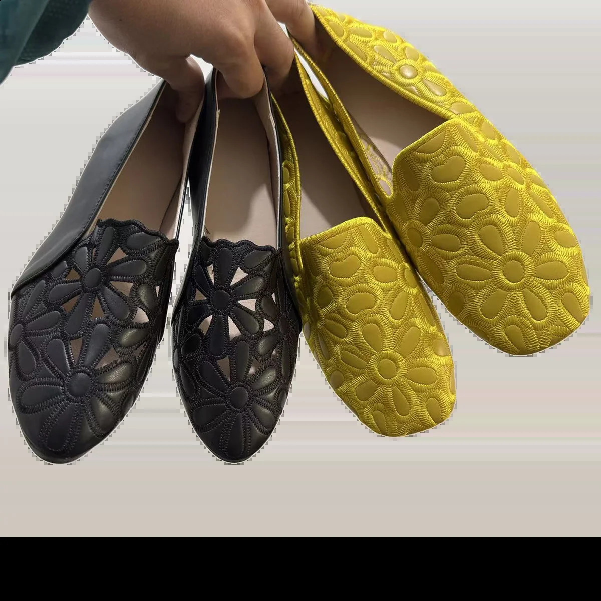 Beaded Flat Casual Shoes Wide Size Square Toe SlipOn Soft Sole Comfortable Women Simple Elderly Mother Daily Loafers 260916