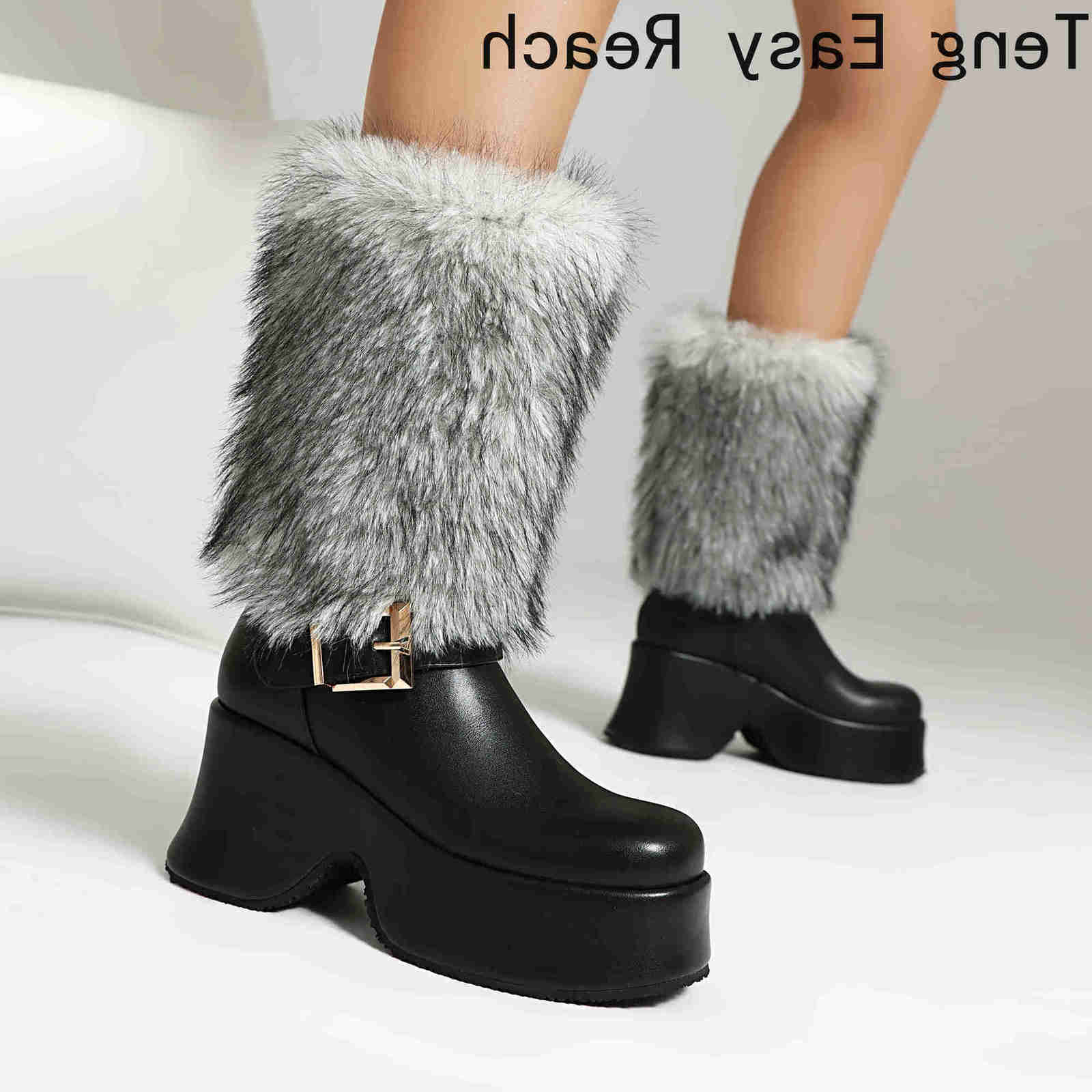 Boots 2026 Winter New Warm Women's Shoes Slope Heel Height Boosting Boots Ankle Metal fashion Decoration D260916