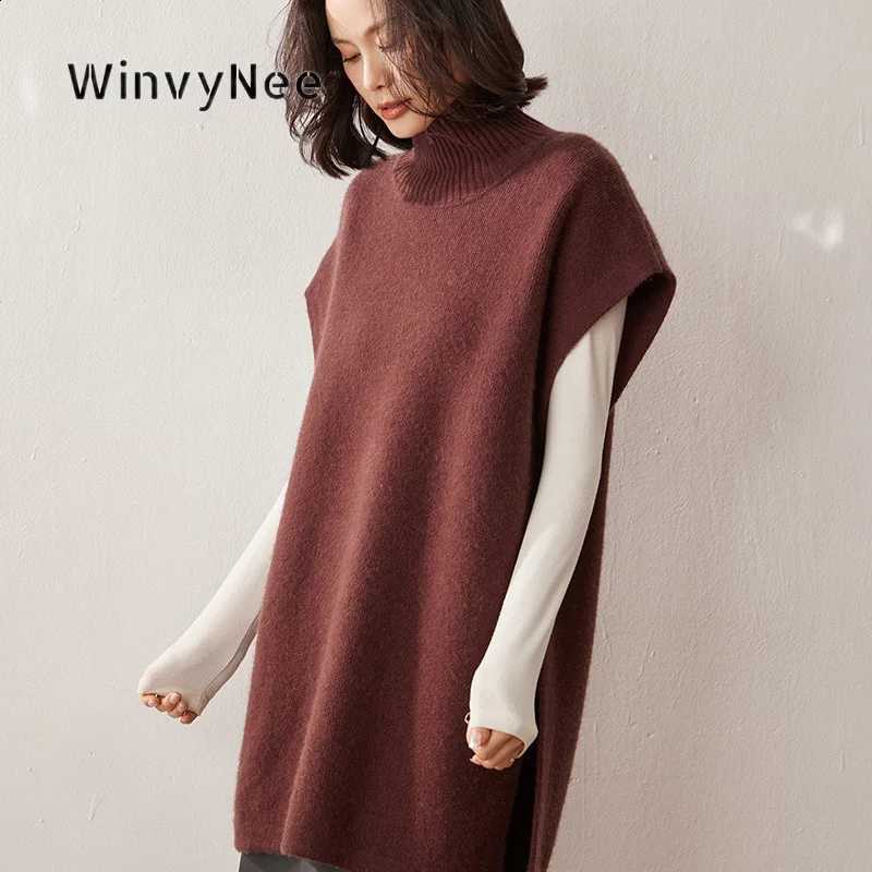 Waistcoat Knit WinvyNee Cashmere Women Korean Turtleneck Vest Split Autumn Chic Office Versatile Daily Trendy Top Layer C1044060W260915