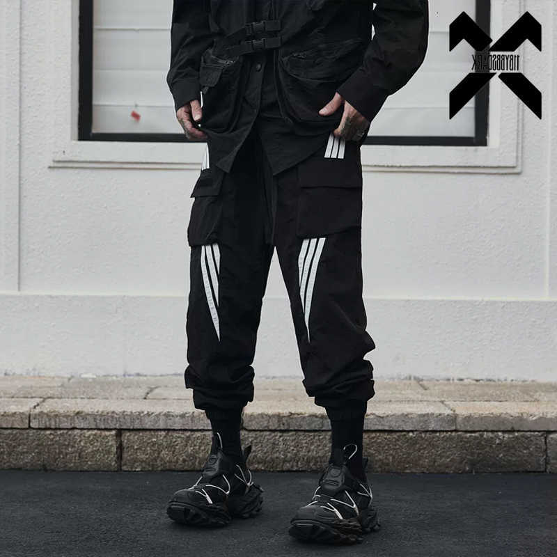 Fall New Men's Tactical 2026 Joggers Pants Striped Waterproof Cargo Pants Black Trousers Outdoor Hiking Pants Elastic Waist D260916