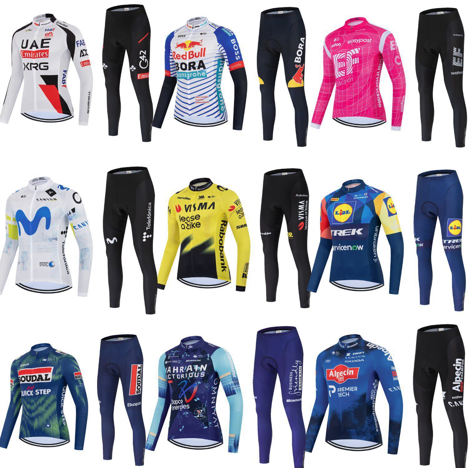Men's Pro Team Long Sleeve Cycling Jersey Set, Breathable Quick Dry Bike Jersey 3D Padded Cycling Tights, Road Bike MTB Cycling Clothing Kit