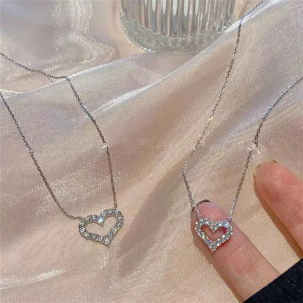 New SUMENG 2024 Korean Heart Shaped Zircon Necklace Pendant Temperament Clavicle Chain for Women Birthday Party Jewelry GiftsT260916