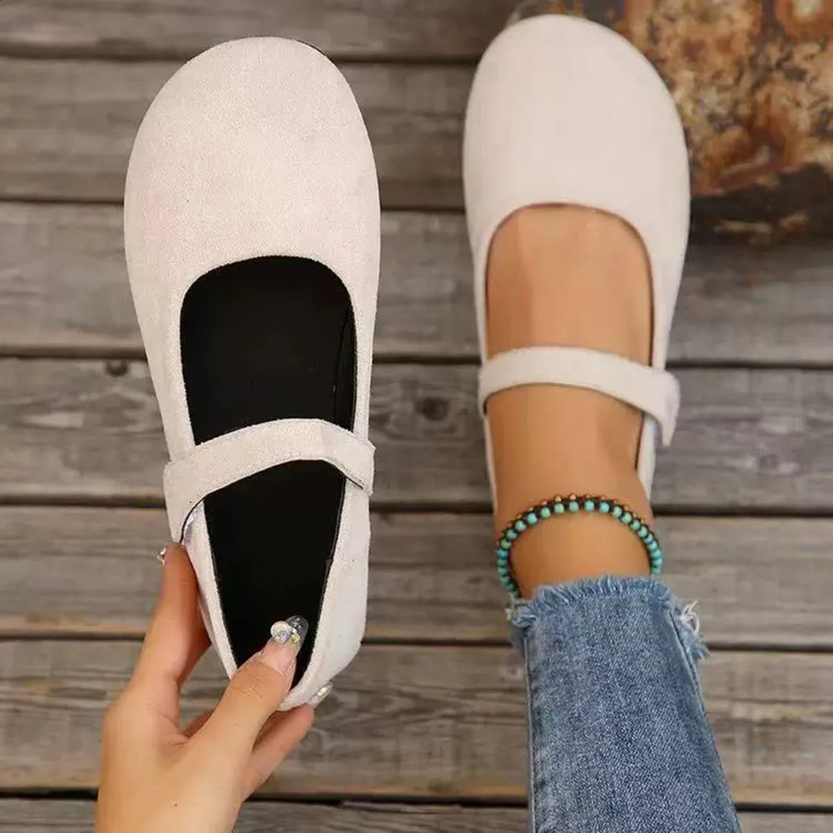 Women's Casual Flat Shoes RoundToe Plus Size Retro French Mary Jane Dress Flats 2026 Summer SolidColor Comfortable 260916