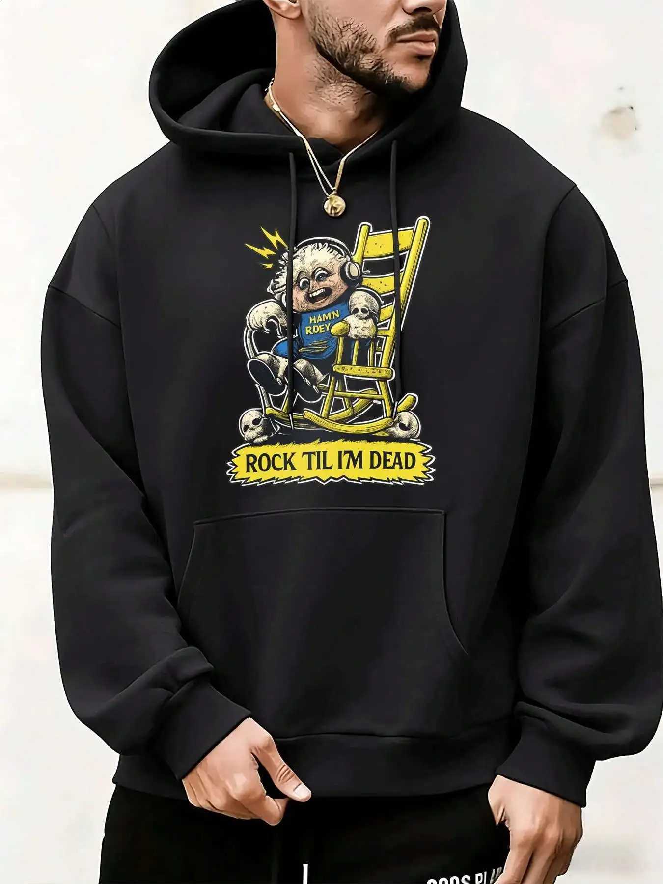 Hoodie Mens Casual Rock Pullover Til Im Dead Rock Music Cartoon Character Graphic Print Hooded Sweatshirt Loose Fit Long sleeve Hoody With Pocket Fo