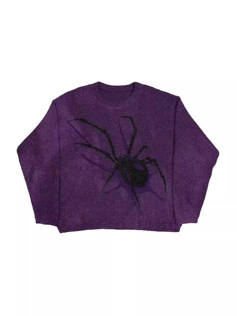 European American Autumn/Winter New Women's Fashion: Stylish Trendy Jacquard Knit Dark-Style Sweaters, And Spider-Themed Anime Sweaters Spider