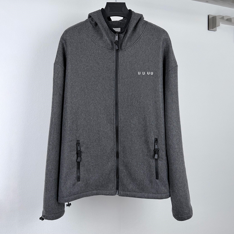 Designer Dark Gray Fleece Hoodies Unisex Oversized Hooded Jacket Letter Embroidered Long Sleeve Zipper Coat