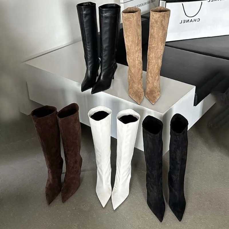Knee Sharp Pointed High Women's Boots Designer Party Outfit Street Boots Thin High Heels D260916