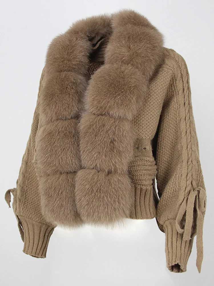 Women's faux fur coat Casual Winter Women OFUY 2023 Fur Collar New Fashion Short Warm Loose Knitted Jacket with Natural Fur Placket Coat M26091