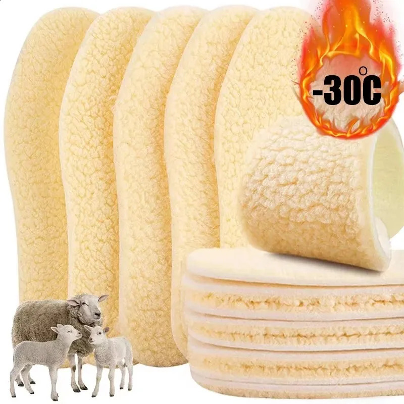 16Pairs Natural Sheepskin Wool Insoles For Shoes Men Winter Feet Warm Thicken Fluffy Fleece Women Snow Boots Shoe Pads 260916