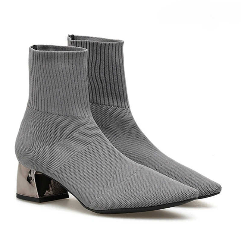 Knitted Aneikeh Winter Autumn fashion Stretch Fabric Sewing Women Ankle Boots Square Heels Winter Pointed Toe Ladie Sock Booties D260916