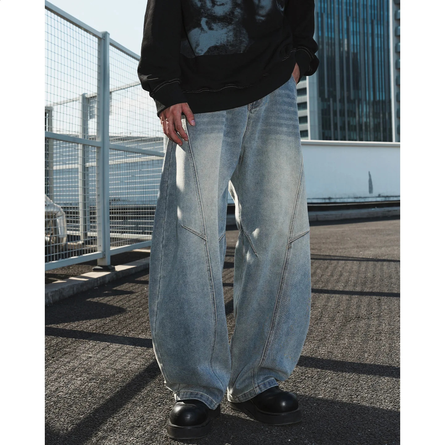 Men Baggy Wide Leg Jeans Deconstructed Seam Splicing Washed Denim Pants Hip Hop Streetwear Loose Trousers For Daily Spring Autum 260916