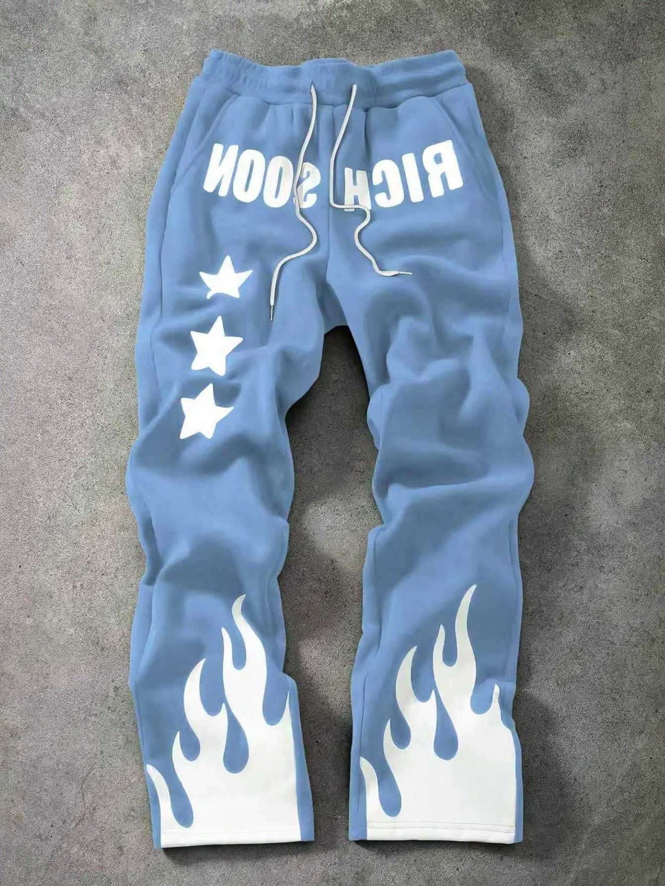 Casual Y2K Straight Hip Hop Pants Unisex Summer Loose Wide Leg Trousers Flame Star Letter Graphic Elastic Street Sweatpants D260916
