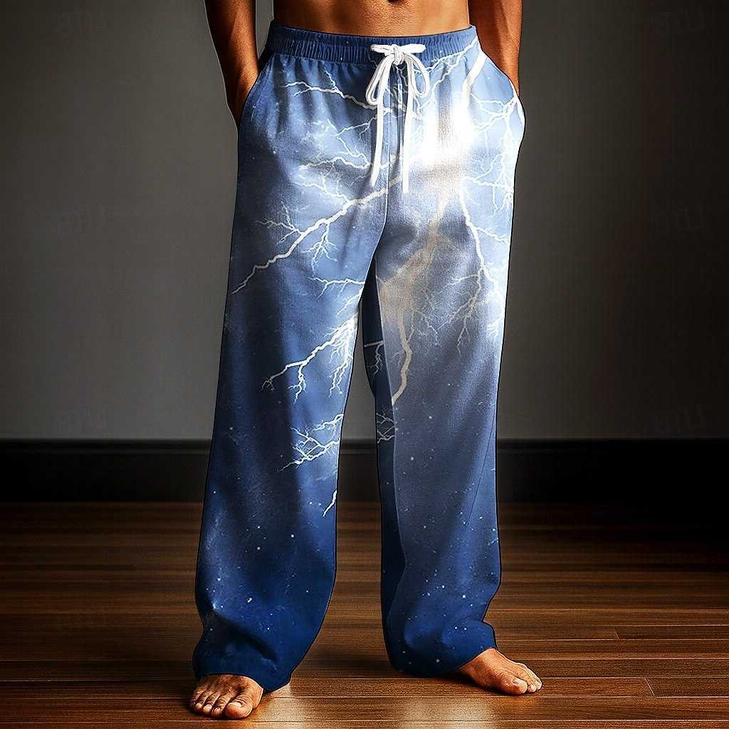 Men's Lightning Graphic Costumes 2025 Trousers Baggy Pants Casual Pants Mid Waist Holiday Elastic Drawstring Waist Casual Pants D260916
