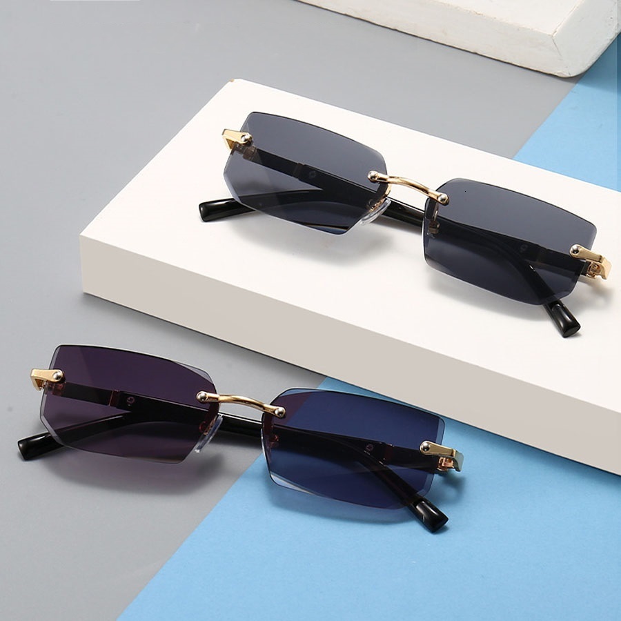 Luxury Rimless Business Rectangle Gradient Lens Unisex Sunglasses Women Men Fashion Colored lenses Metal Frame Glasses J260916