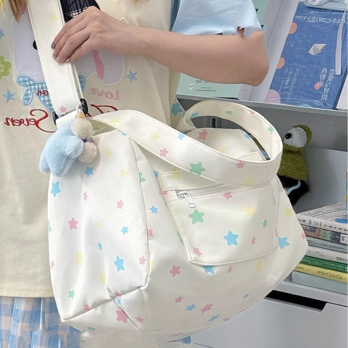 New Cross-Border High-Fashion College-Style Colorful Star Shoulder Bag, Lightweight Large-Capacity Fabric Bag For Students, Women's Designer Ba