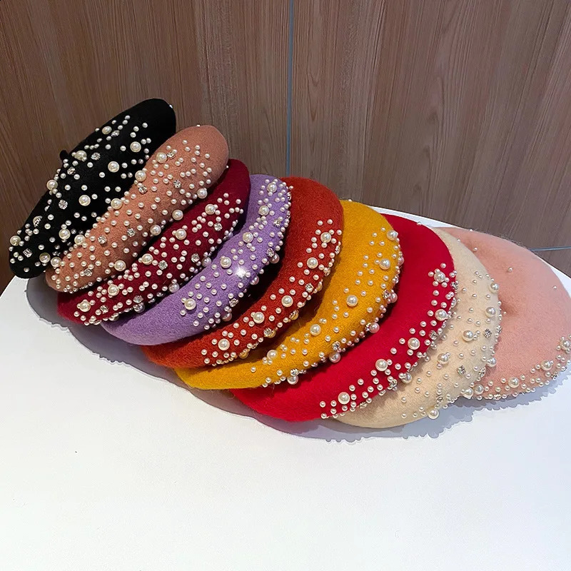 Autumn and Winter Hats Children's Versatile Wool Korean Edition Pearl Winter Beret Trendy Warmth British Retro Women's Hat 260916