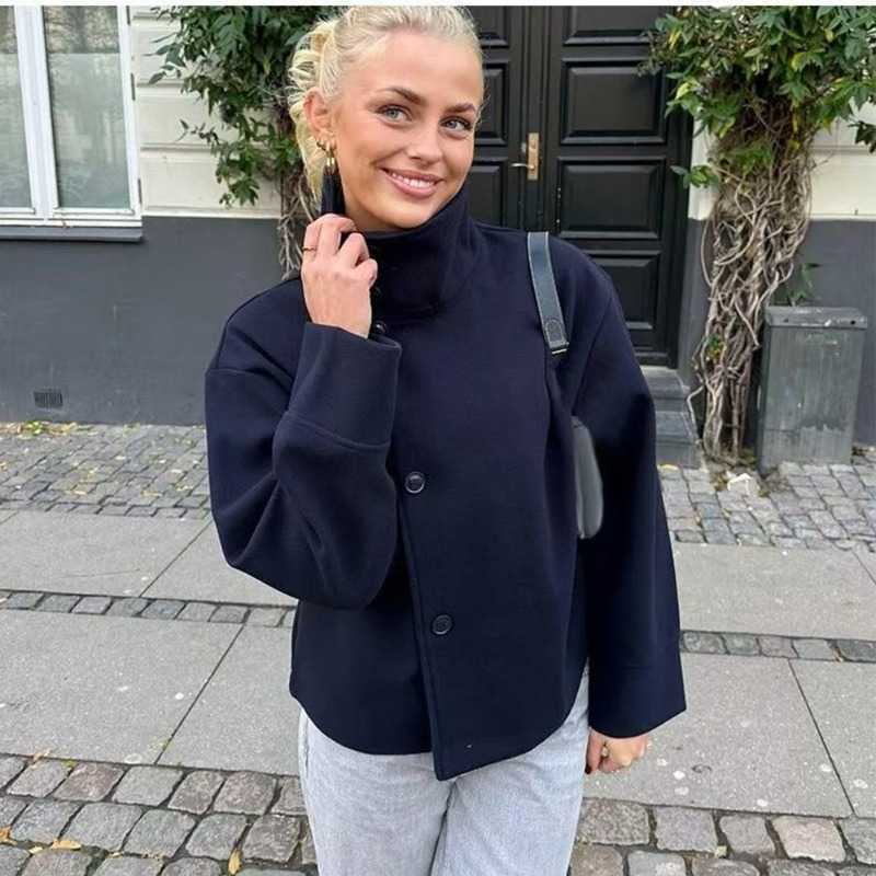 Street Women's Talenza Short Woolen Coats Stand Collar Single Breasted Long Sleeve Pockets Jackets Lady Casual Commute OutwearT260916