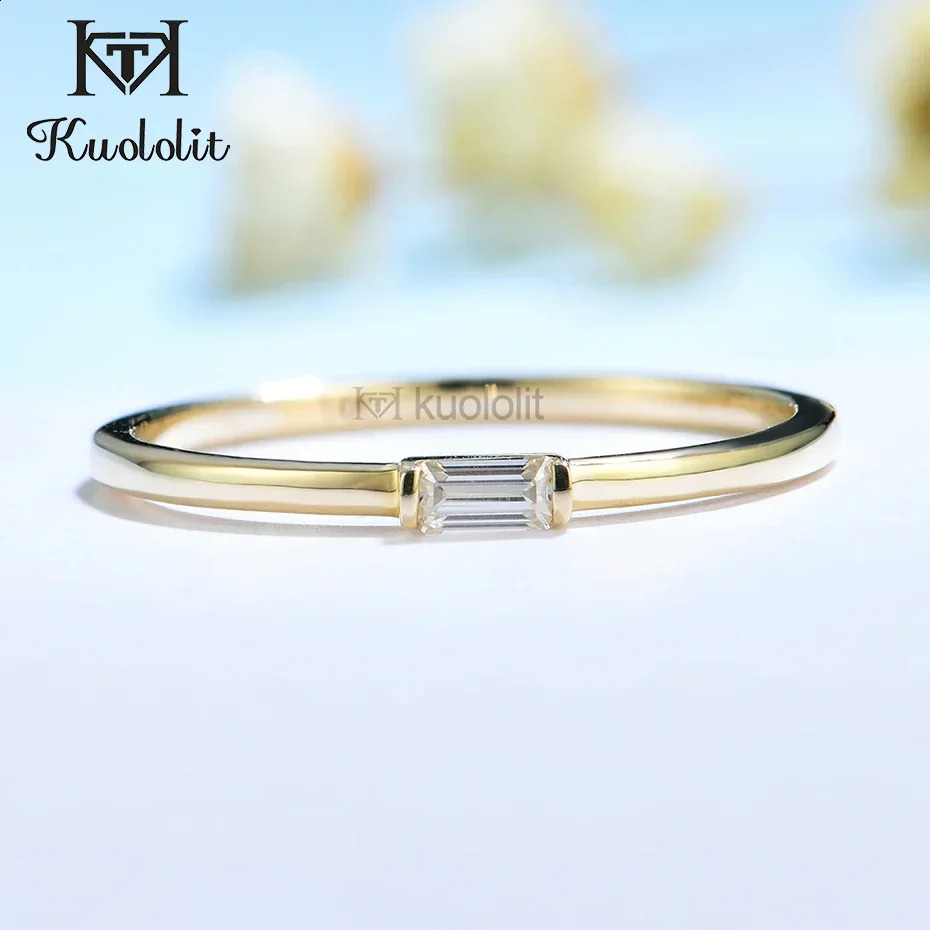 Kuololit 585 14K 10K Yellow Gold e Ring for Women Emerald Cut Solitaire Engagement y Jewelry for Christmas Gift 260915