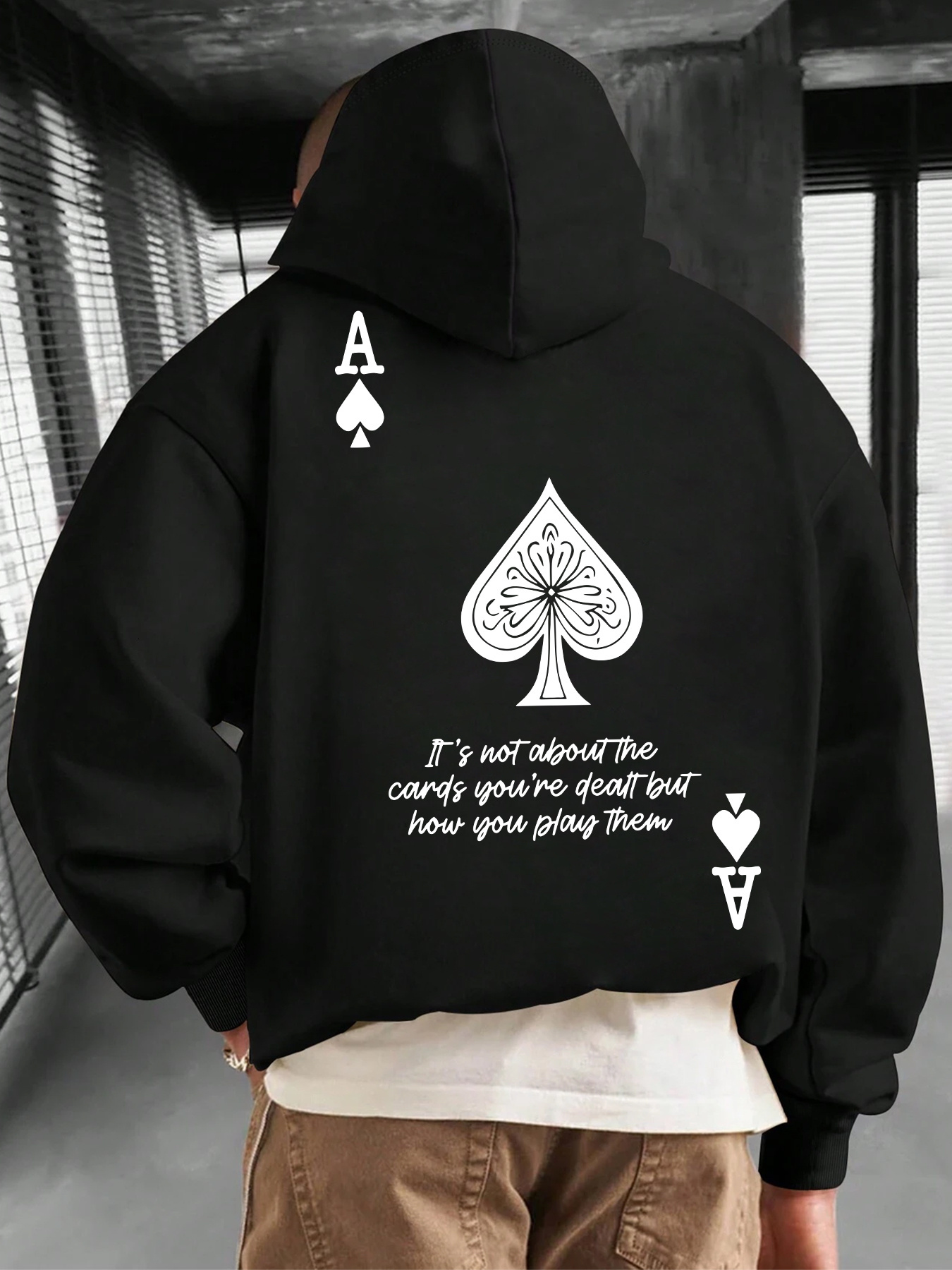Men's Spade Ace Hoodie Hip Hop Sports Casual Streetwear It's Not About The Cards Print Oversized Pullover Sweatshirt Tops J260916