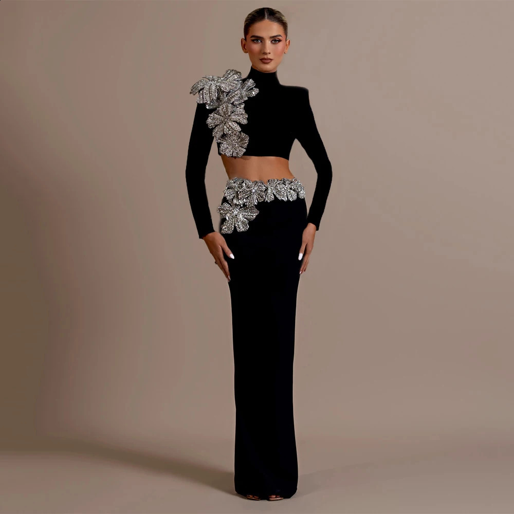 Arrival Women Two Pieces Sets Sexy Diamonds Long Sleeve Tops Skirts Autumn Clothes Club Party Bandage Sets 260916
