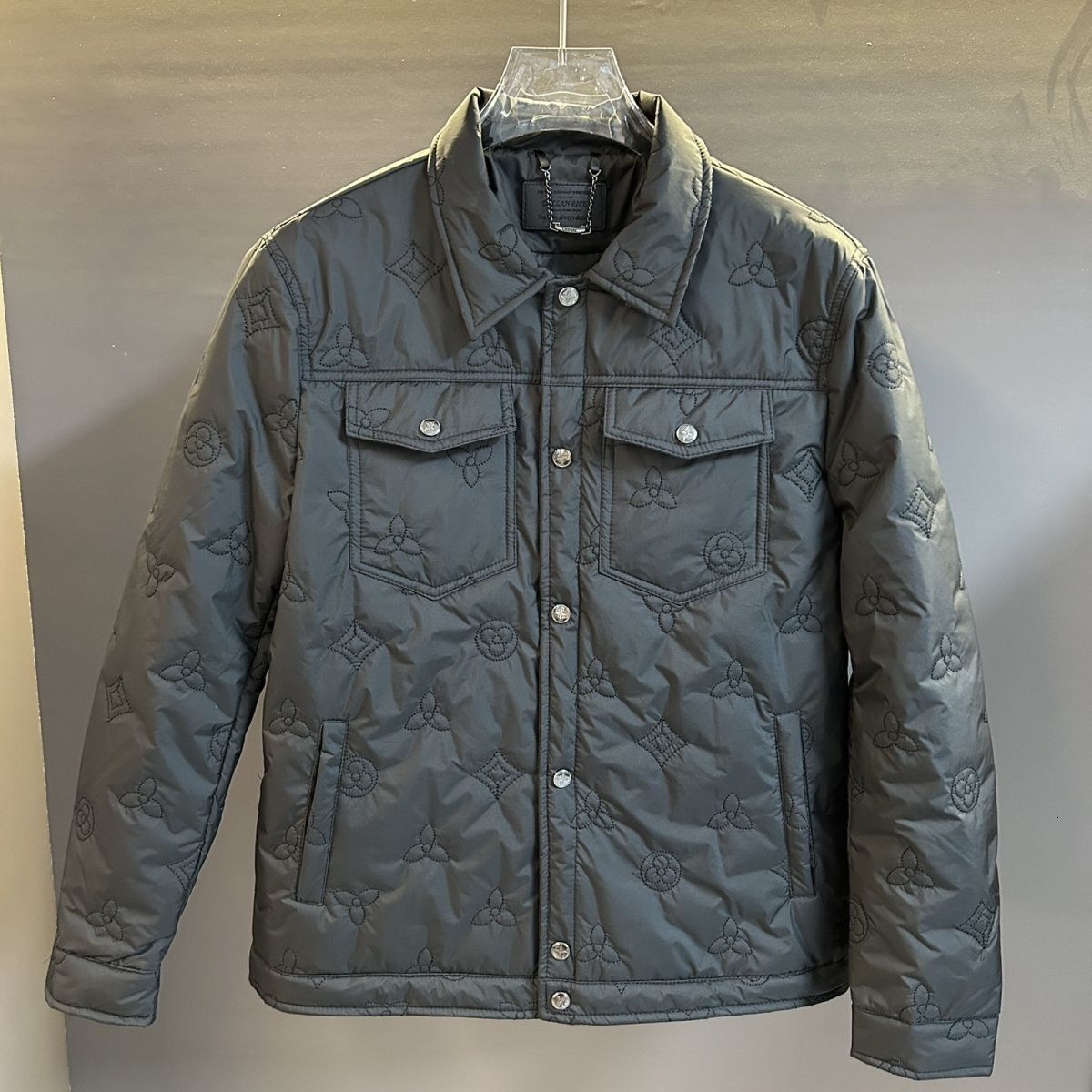 2026 Men's Jacket With Embroidered Monogram, Business Style, Slim Fit, All-Over Print, Warm, Lightweight, Luxurious, High-End Cotton Coat